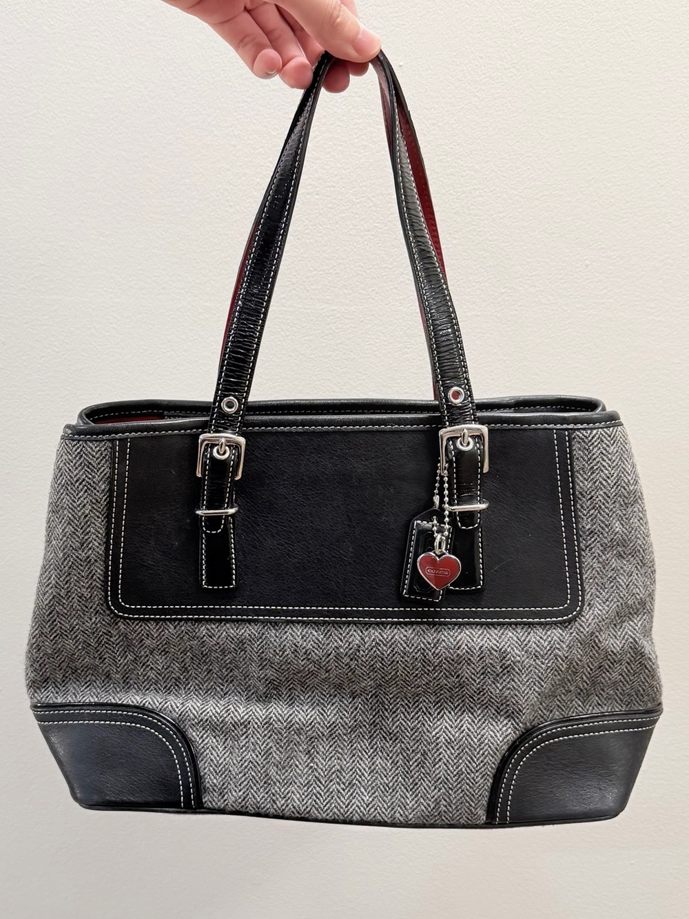 Coach Vintage Herringbone Tweed Leather Satchel Bag